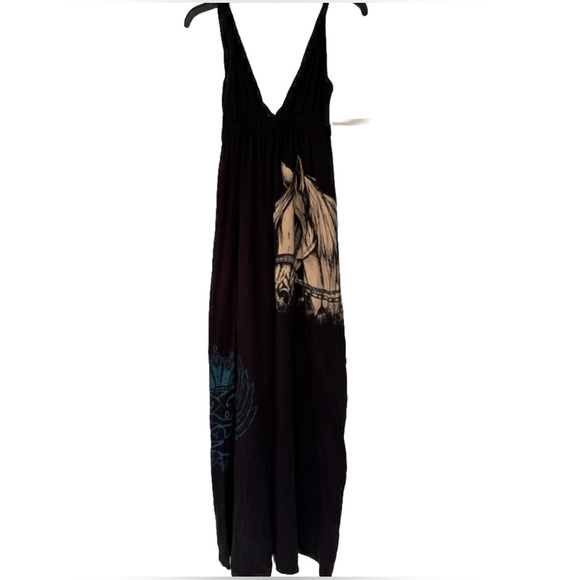 Key Closet Horse & Key W/Wings Black Maxi Dress Size Small - Picture 1 of 12